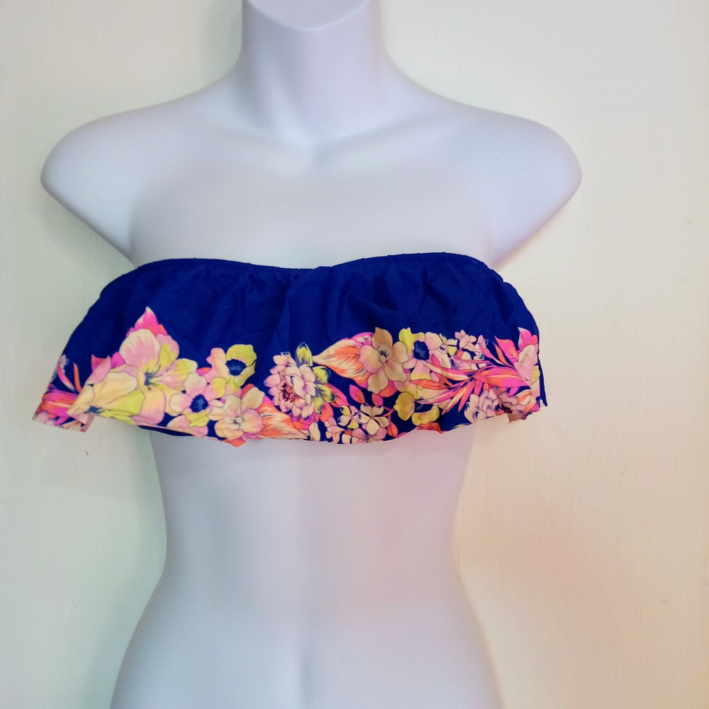 American Eagle Outfitters Ladies Floral Strapless Blue Bikini Sz Sm - Picture 2 of 7